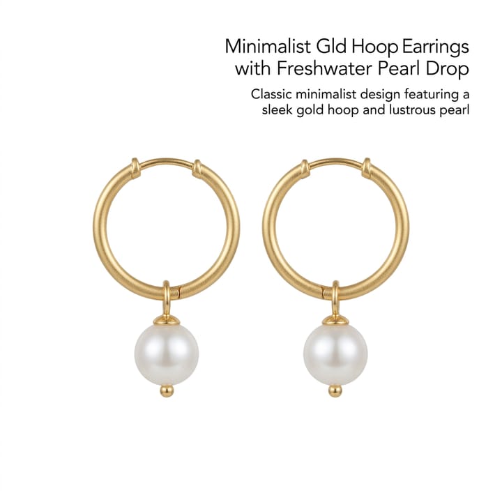 Product Page Set result: gold circle pearl earrings on white with English selling-point copy